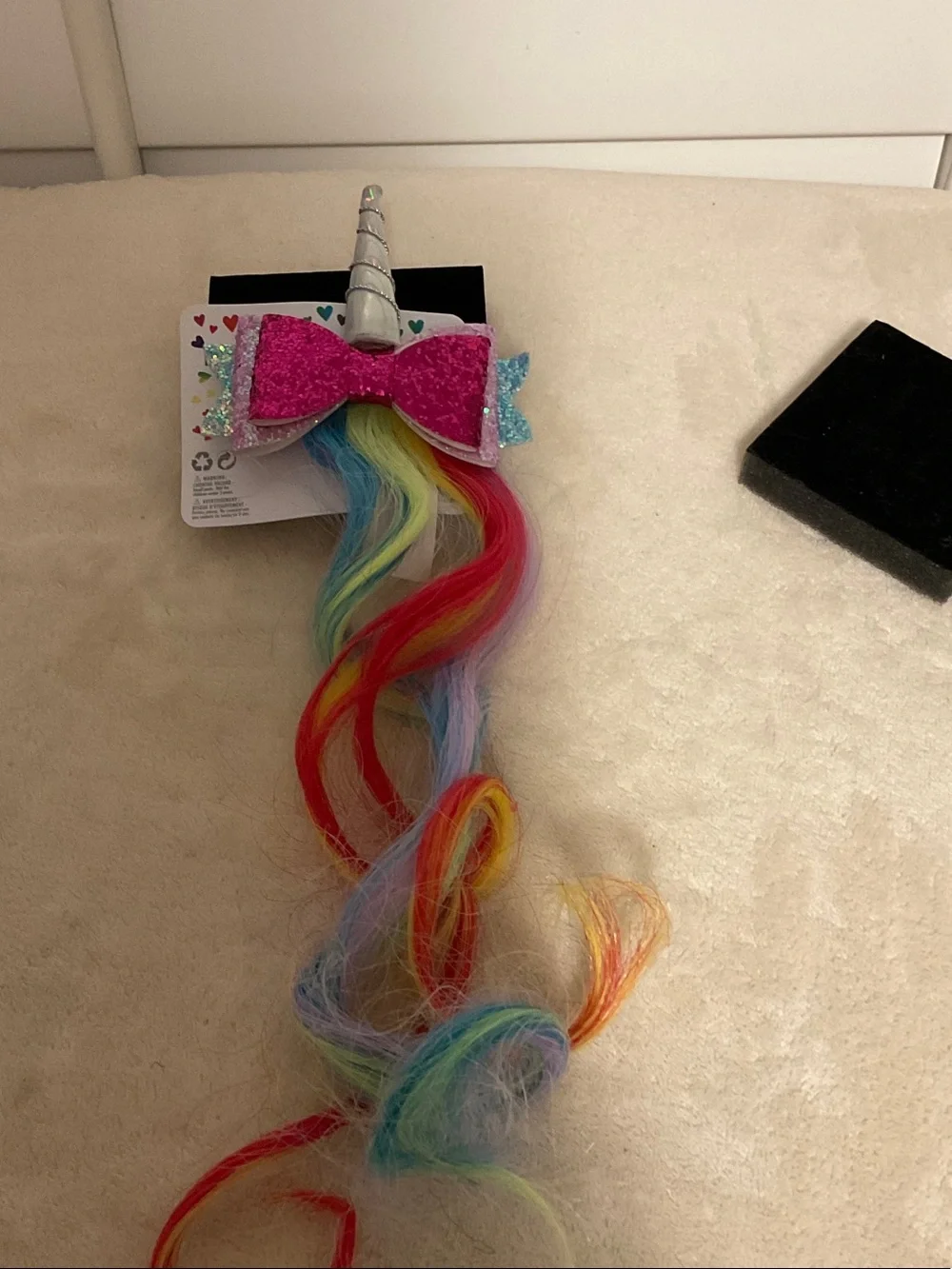 Kids Rainbow Unicorn Hair Clip with Pink Glitter Bow